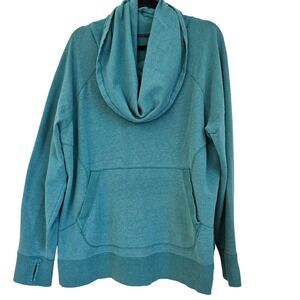 LL Bean Teal‎ Green Cowl Neck Fleece Hoodie Thumbholes 2X Plus